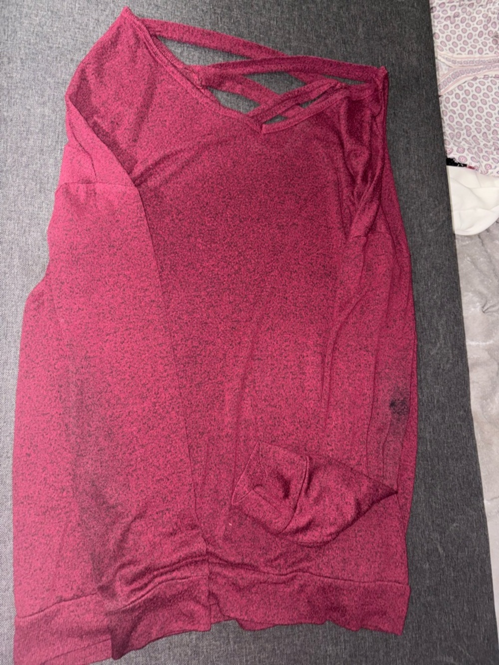 Crisscross Neck Long Sleeve Sweatshirt - Wine